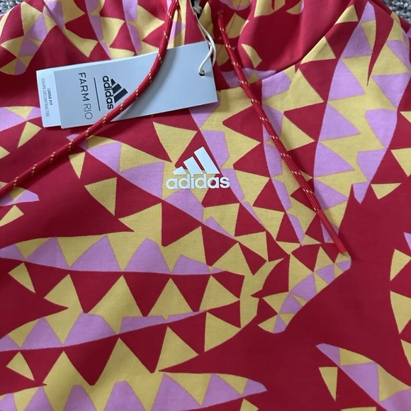 ADIDAS X FARM RIO HOODIE Kangaroo pocket Pull Over Bold Orange Red Cropped Small - Picture 4 of 13